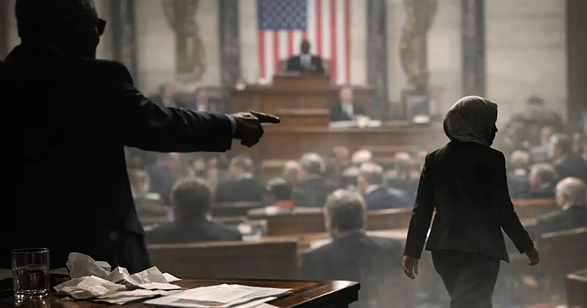 Editorial illustration depicting political tension within Democratic Party leadership and members