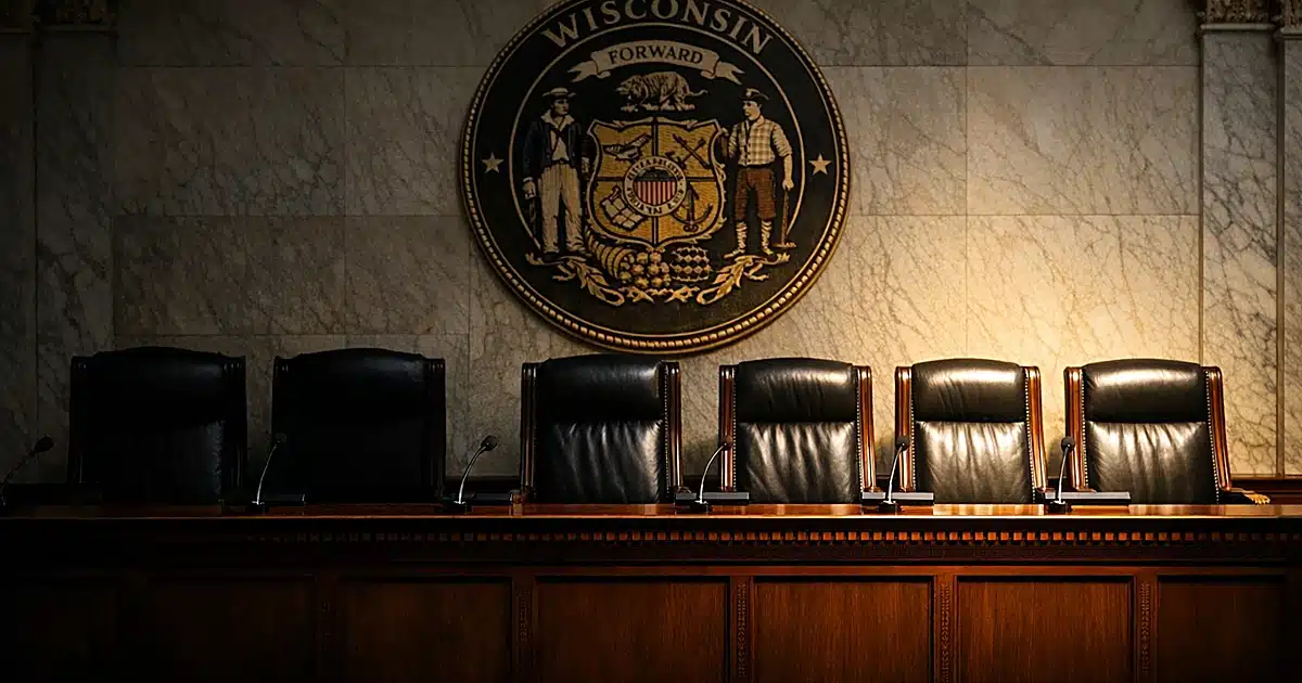 Wisconsin Supreme Court bench showing empty conservative seats as liberal majority gains control