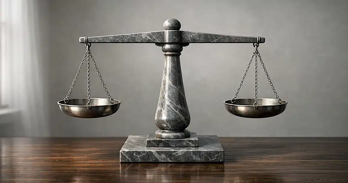 Abstract stone balance scale on wooden surface with soft natural lighting